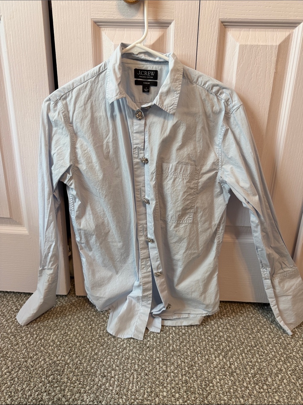 J. Crew Light Blue Casual Button-Down Shirt with Crystal Buttons